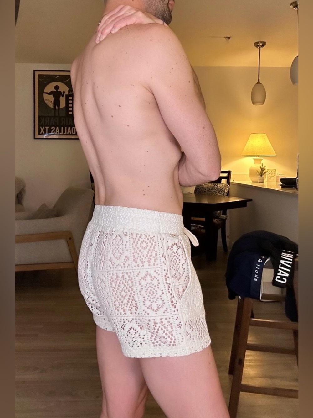 Andrew Christian | Sheer 4" Mykonos Beach Shorts in Ivory Lace (Medium) - Picture 14 of 16